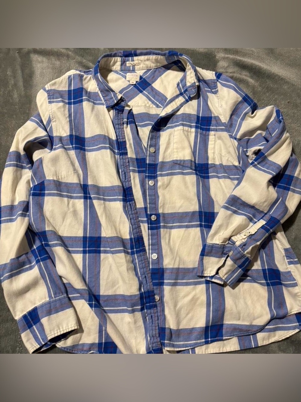 J. Crew White and Blue Plaid Button-Down Shirt
